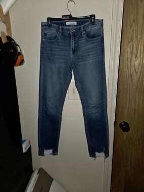 KanCan Womans Dark Blue Skinny Jeans with Raw Hem